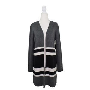 Rafaella Duster Long Cardigan Sweater Open Front Size M Gray Preppy Classic Knit
